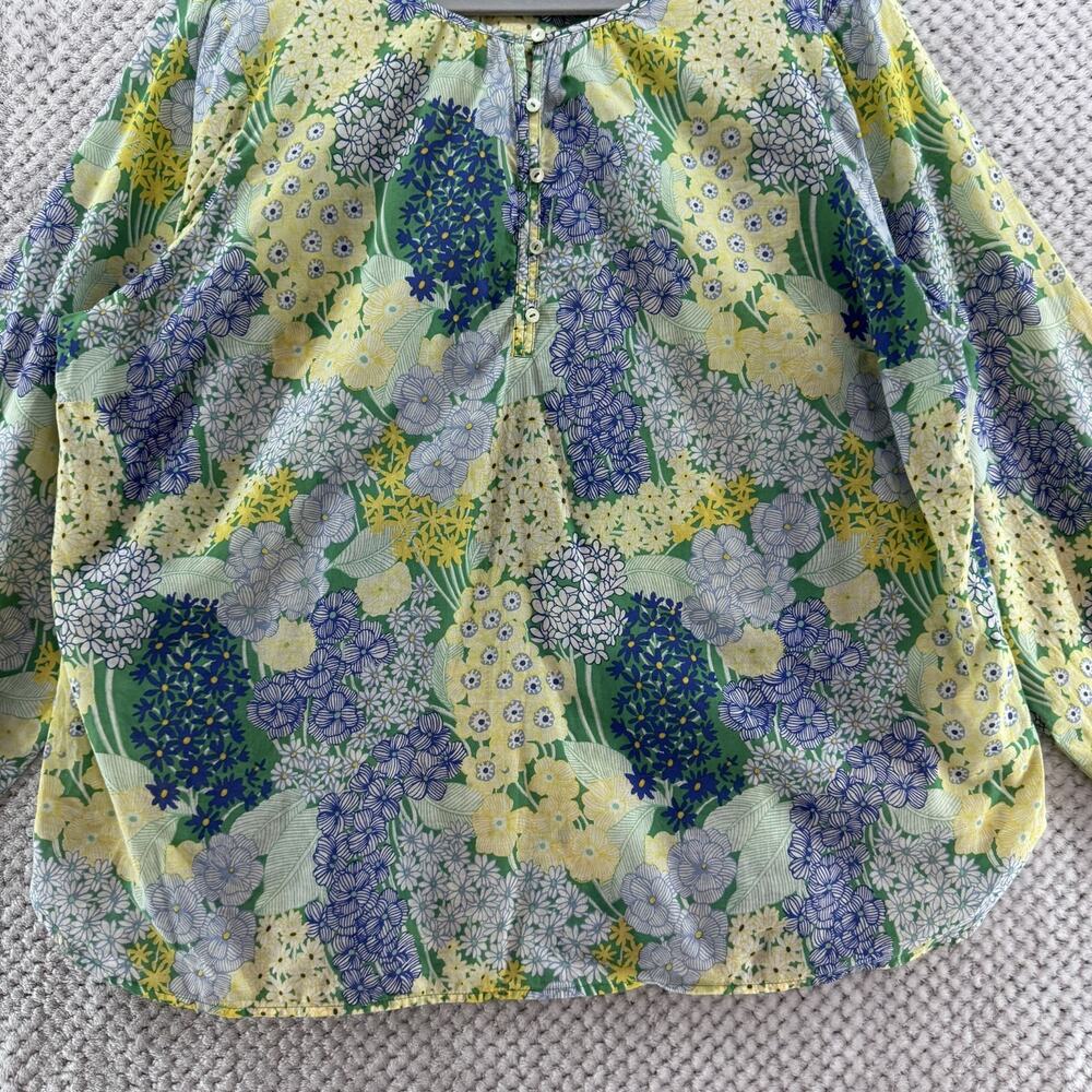Talbots Top Womens Plus 3X Blue Spring Floral Popover Round Neck Long Sleeve - Picture 4 of 12
